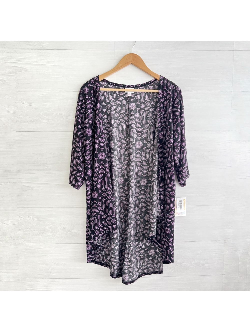 NWT LuLaRoe Lindsay S Black Purple Arrow Open Front Kimono Cardigan Duster